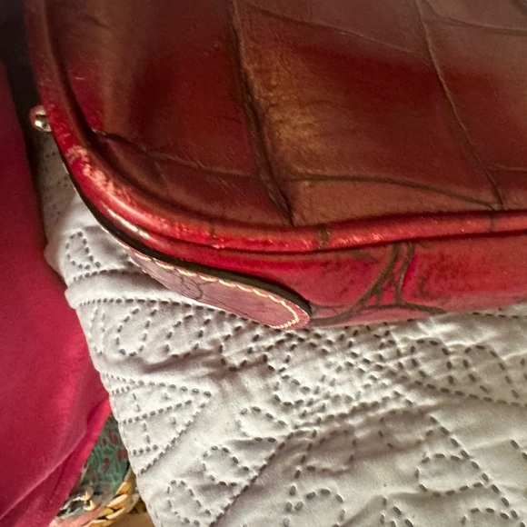 Authenticated Dooney & Bourke Burgundy Croc-Embossed Satchel